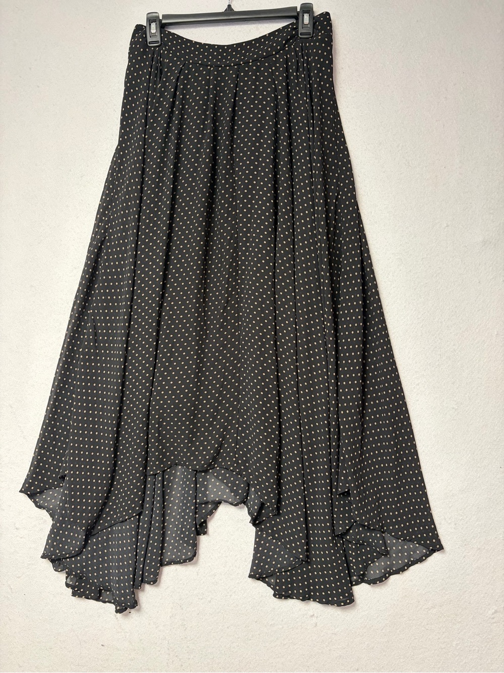 Free People Black Tan Polka Dot Asymmetrical Handkerchief Maxi Skirt Boho Size L - Picture 3 of 9
